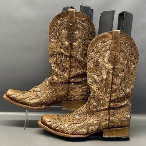 Corral Orix Glittered Inlay w/Studs Square Toe Size 11.5 - Picture 2 of 6